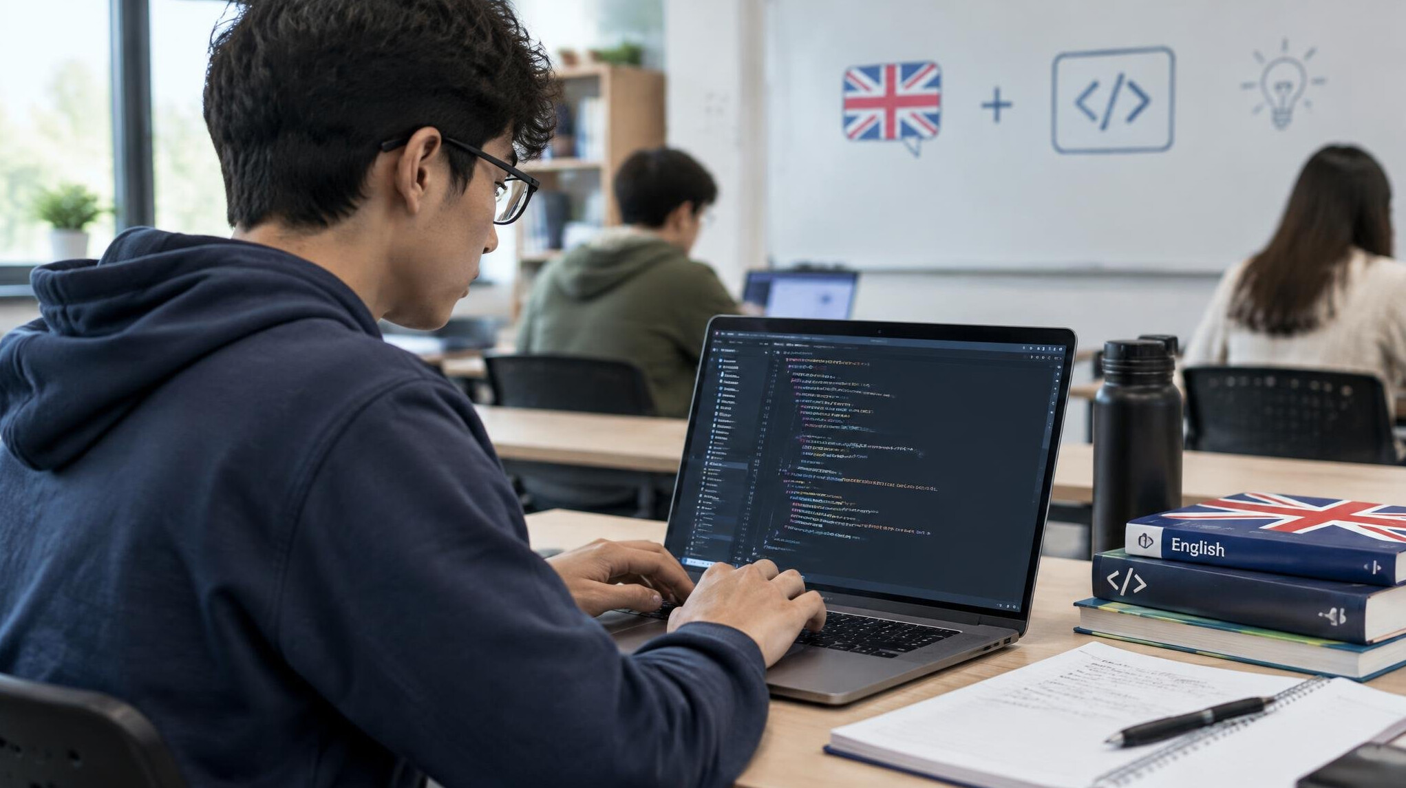 programmer typing code on laptop
